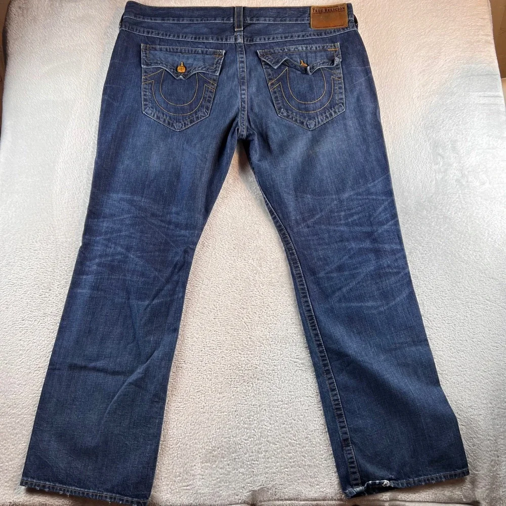 True Religion Ricky Jeans Mens 44x33.5 Blue Dark Straight Made in USA